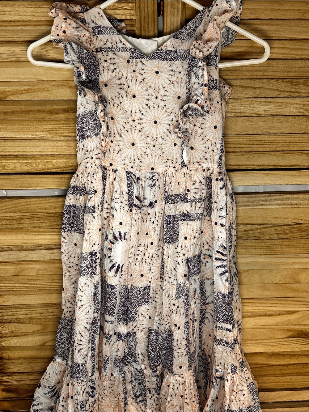 Pippa & Julie Peach and Navy Floral Ruffle Midi Dress
